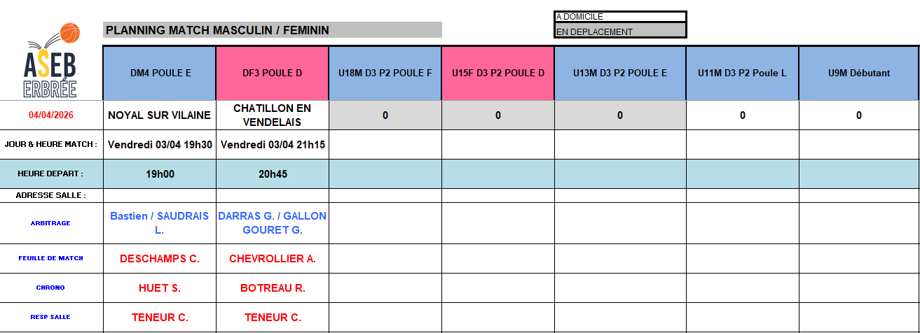 Planning du 3/04/2026