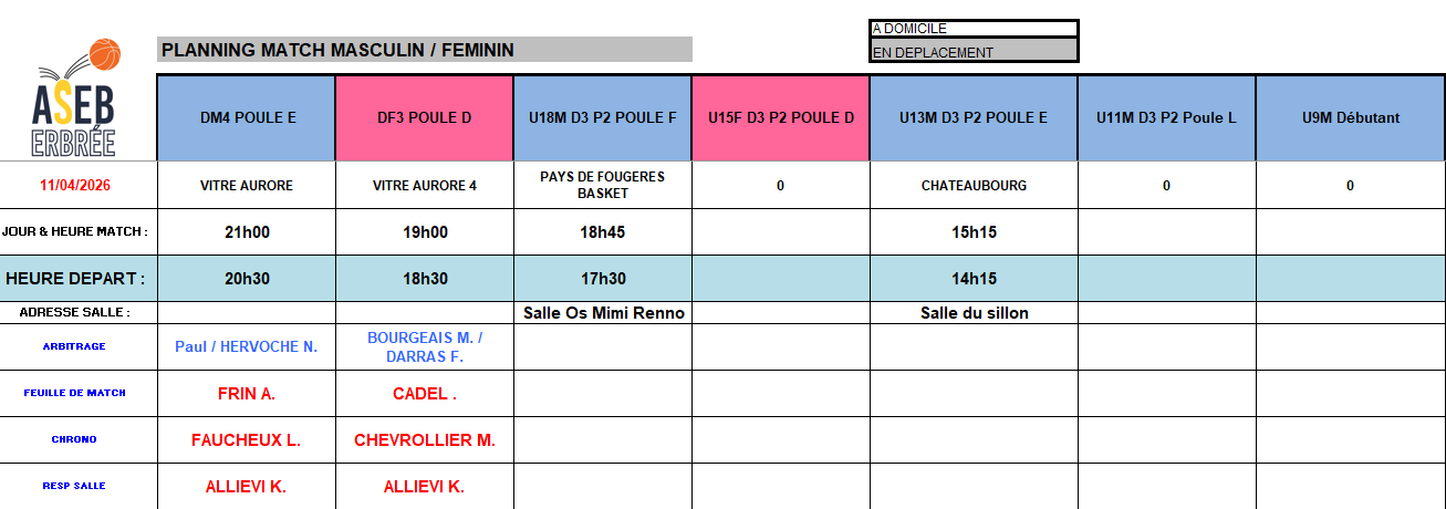 Planning du 11 Avril 2026