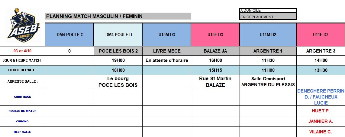 Planning du 3 octobre 2026