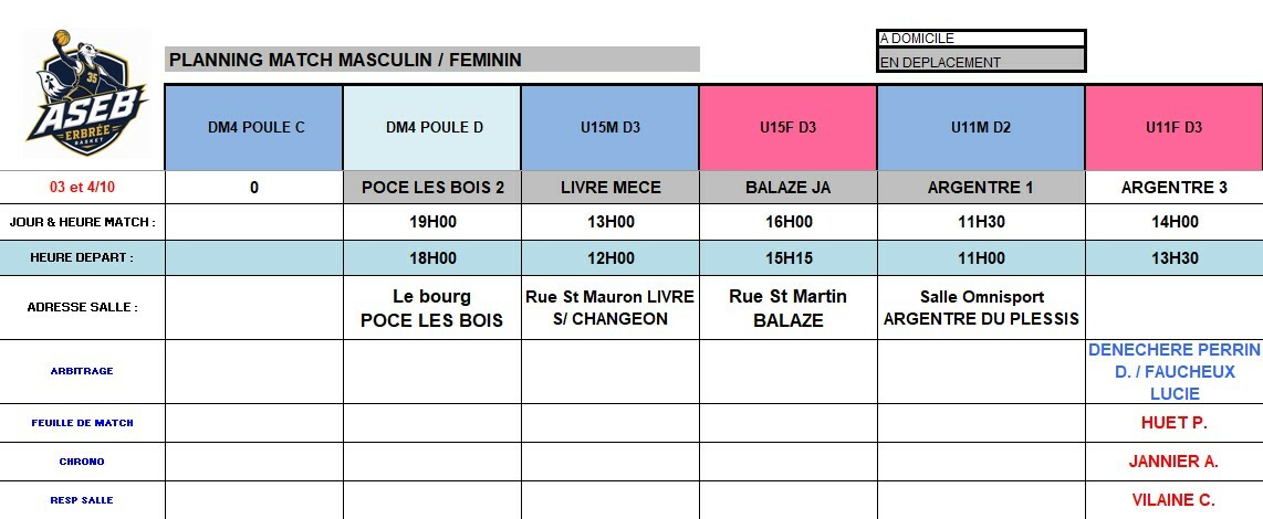 Planning du 3 octobre 2026