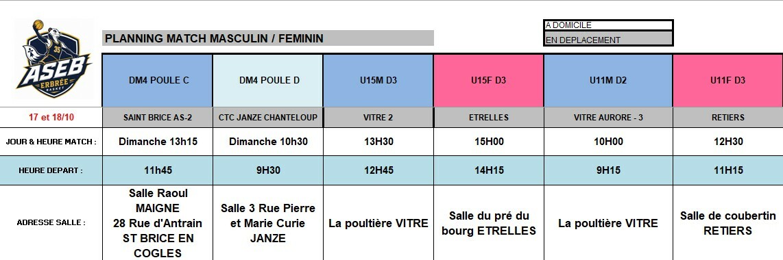 Planning du 17 et 18 Octobre 2026