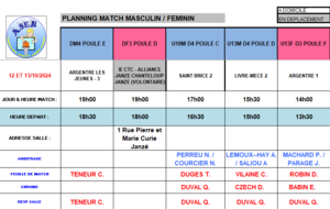 Planning du 12 et 13 Octobre 2024