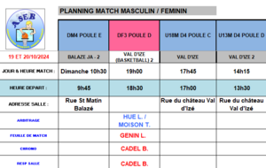 Planning du 19 et 20 Octobre 2024