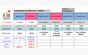 Planning du 27 et 28 Septembre 2025