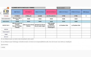 Planning du 17 et 18 janvier 2026