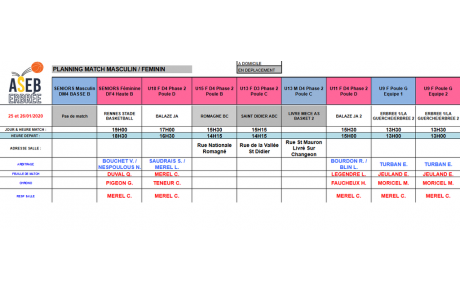 Planning du 25 et 26 Janvier 2020