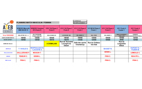 Planning du 14 et 15 Mars 2020