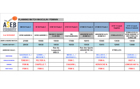 Planning du 9 et 10 Octobre 2021