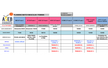 Planning du 13 et 14 Novembre 2021