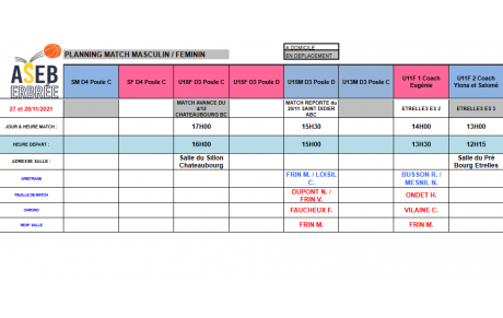 Planning du 27 et 28 Novembre 2021