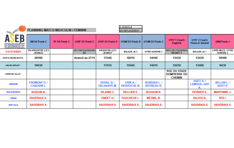 Planning du 4 au 5 Décembre 2021