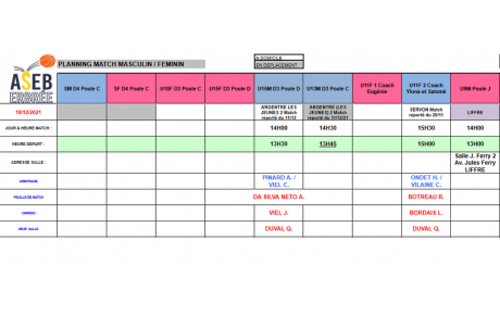 PLanning du 18 Décembre 2021