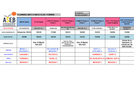 Planning du 26 et 27 Mars 2022