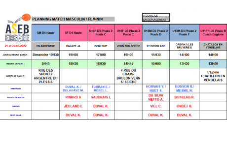 Planning du 21 et 22 Mai 2022