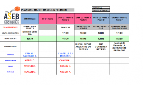 Planning du 28 et 29 Mai 2022