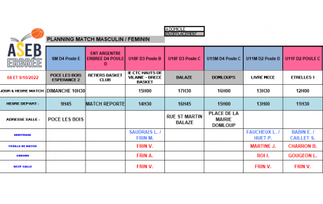 PLANNING DU 8 ET 9 Octobre 2022