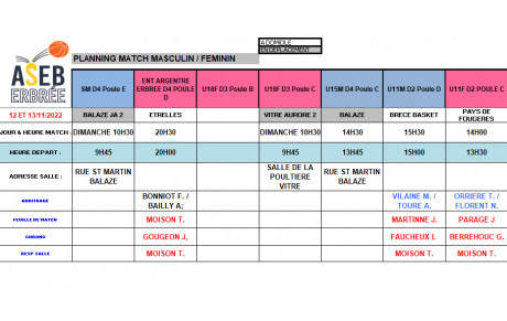 Planning du 12 et 13 Novembre 2022