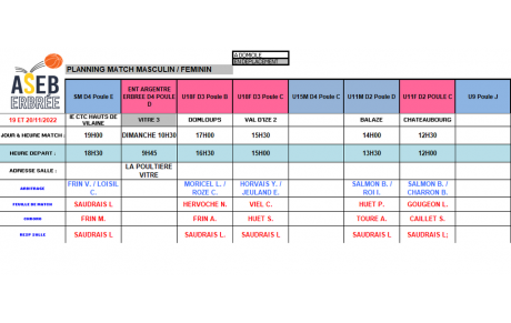 Planning du 19 et 20 Novembre