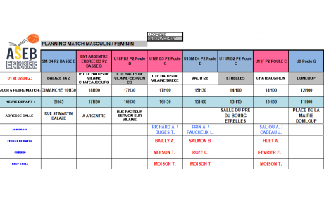 Planning du 01 et 02 Avril 2023