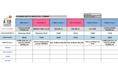 Planning du 22 et 23 Novembre 2025