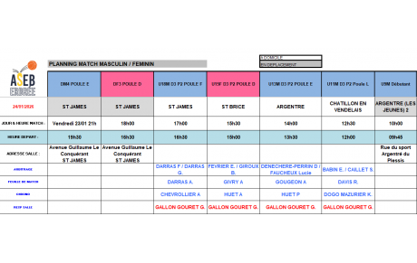 Planning du 23 et 24 Janvier 2026