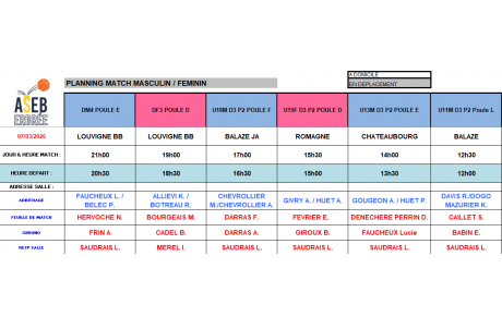 Planning du 7 Mars 2026